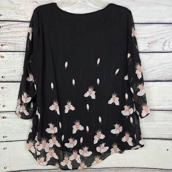 Grace Karin Black Floral Chiffon Blouse Size XL - Picture 4 of 7